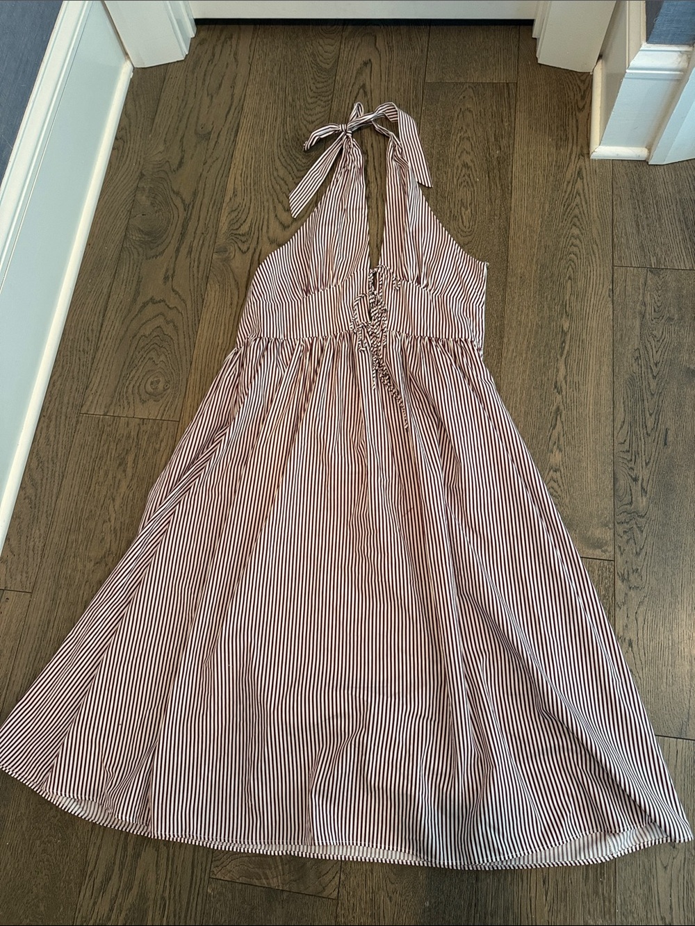 Striped Halter Maxi Dress in Burgundy and White